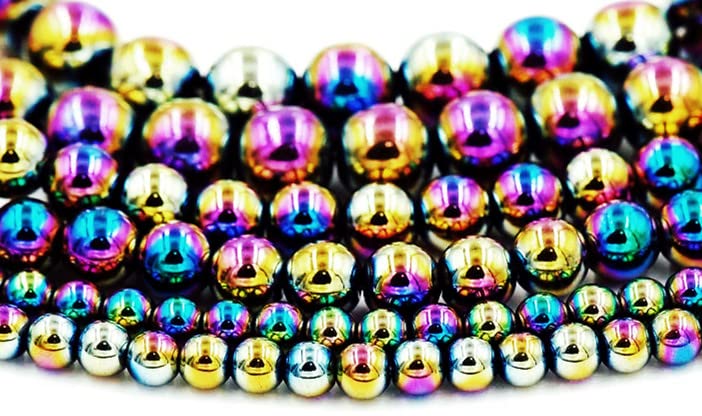 108 Pcs Rainbow Hematite Gemstone Beads for Jewelry Making 8 MM Hematite Gemstones Loose Stone Beads (Rainbow Hematite / 8MM, 108pcs)