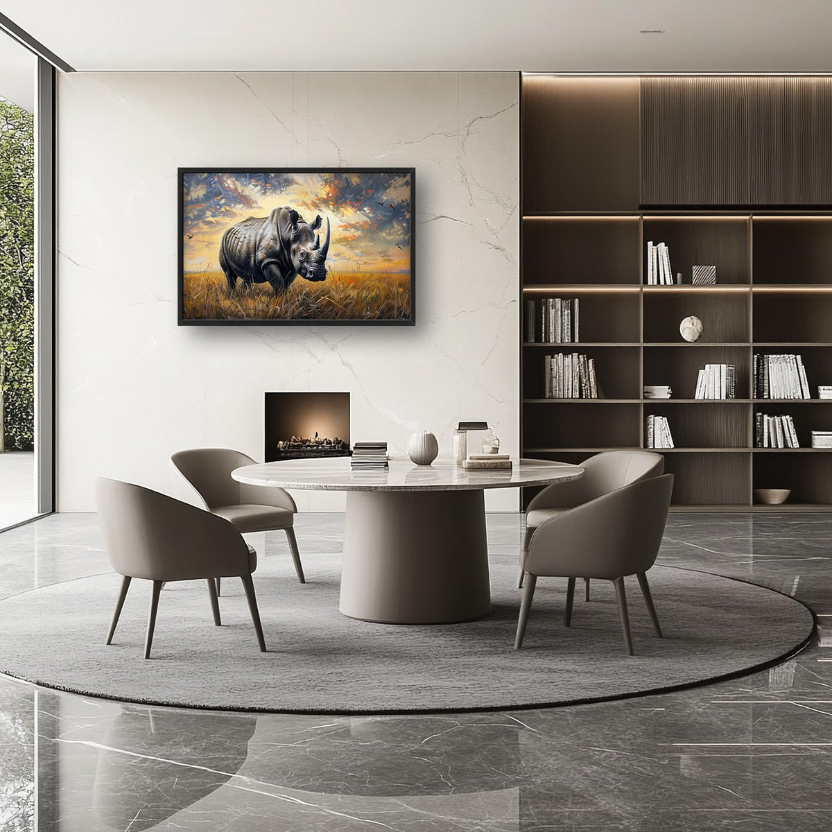 Rhino Large Wall Art Rustic Cool Wild Animal Rhinoceros Pictures Sunset Field Landscape Wall Decor Canvas Print Painting Artwork for Bathroom Living Room Bedroom 36L x 24W (Rhino / 36"L x 24"W)