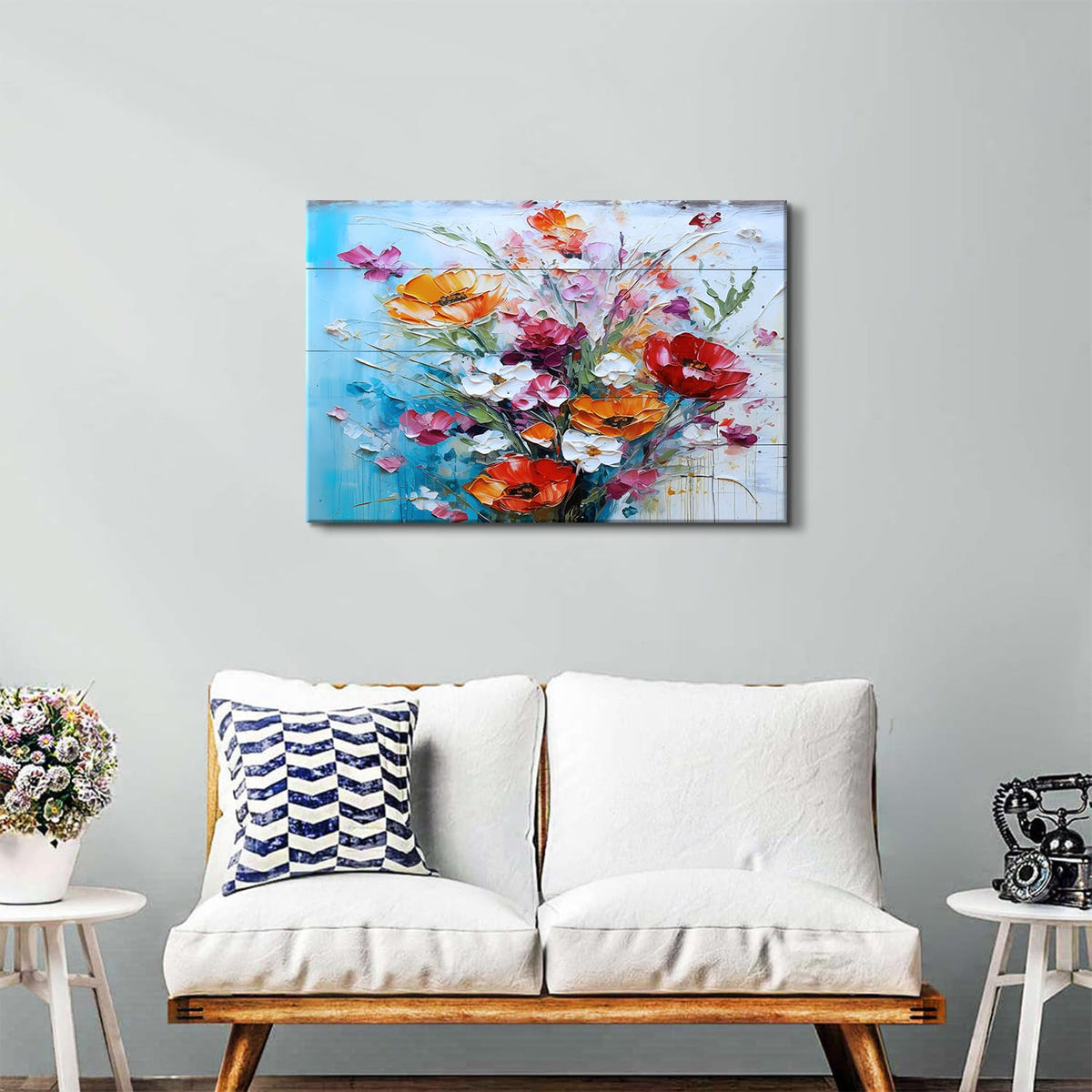 Large Wildflower Wall Art Rustic Colorful Flowers Canvas Picture for Bedroom Watercolor Floral Wall Decor Retro Poppy Flowers Prints Modern Bouquet Artwork Kitchen Living Room Home Decoration 24x36" (36"L x 24"W / Colorful Floral)