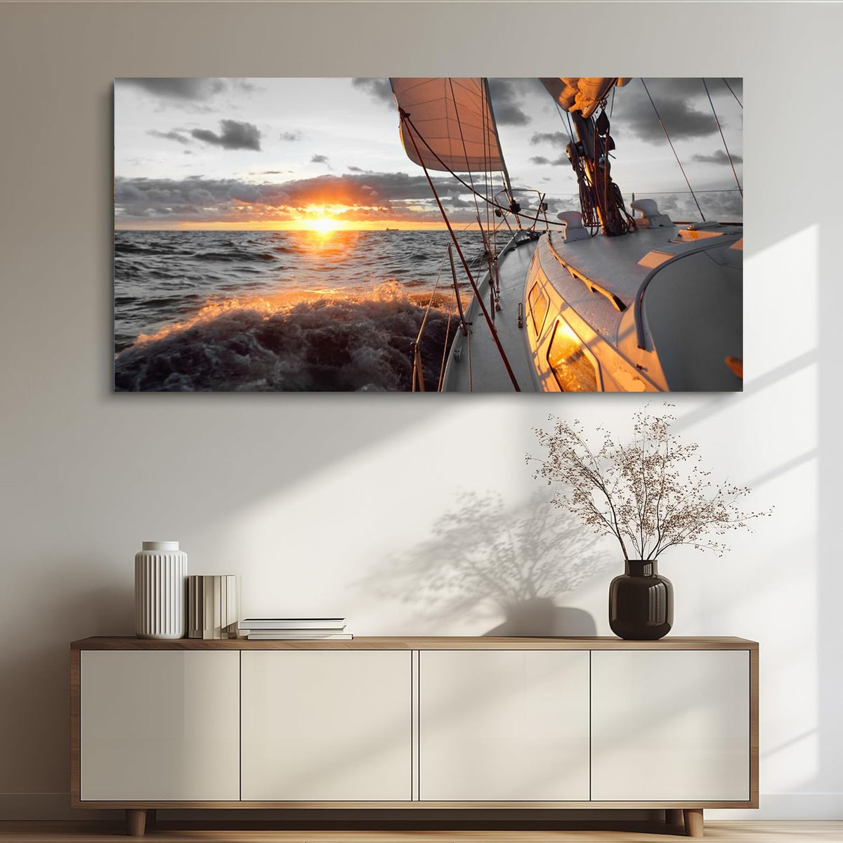 Large Pictures Living Room Coastal Wall Art Black and White Beach Painting Boat Sunset Wall Art Bedroom Ocean Poster Decor sailboat Canvas Prints Sailing Office Artwork Framed Home Decor (AboaS / 60"L x 30"W)