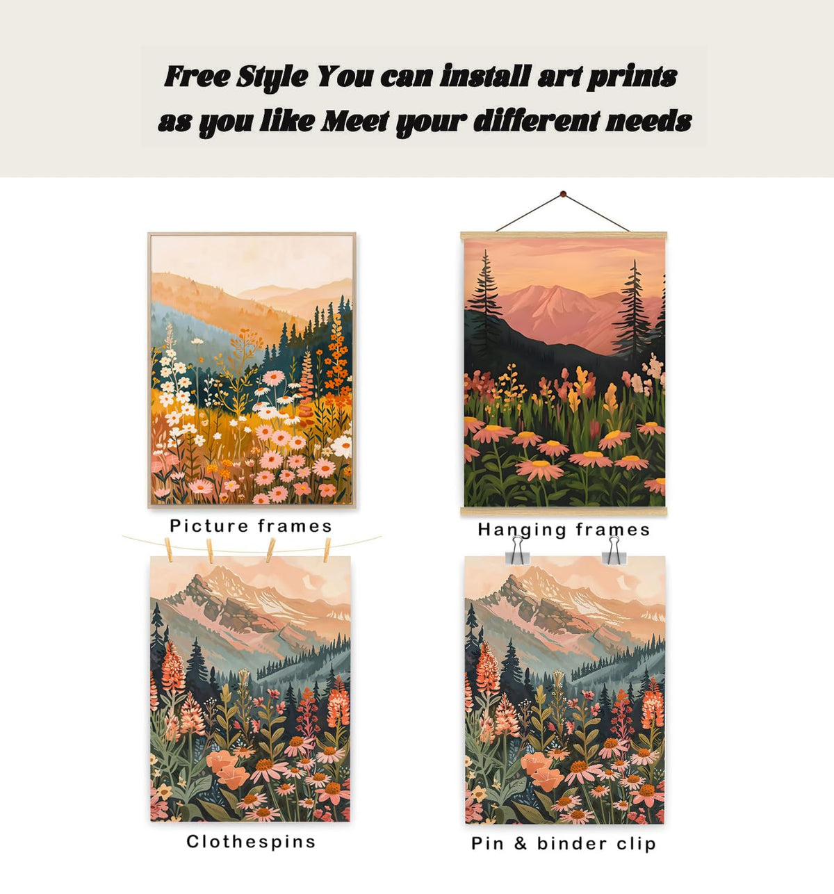 Boho Colorful Watercolor Mountain Posters Wall Art Set of 3 Wildflower Canvas Wall Decor Abstract Nature Landscape Artwork Paintings Picture Print for Living Room Bedroom Office 16x24In Unframed (Tree poster / 24L"x16W")