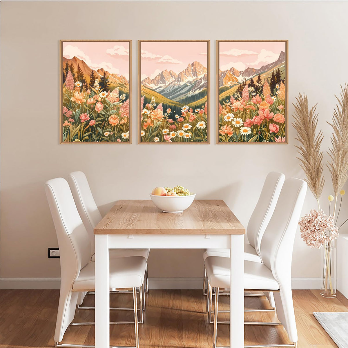 Large Abstract Colorful Mountain Framed Canvas Wall Art (Abstract Pink Mountain Wall Art / 24"L x 16"W)