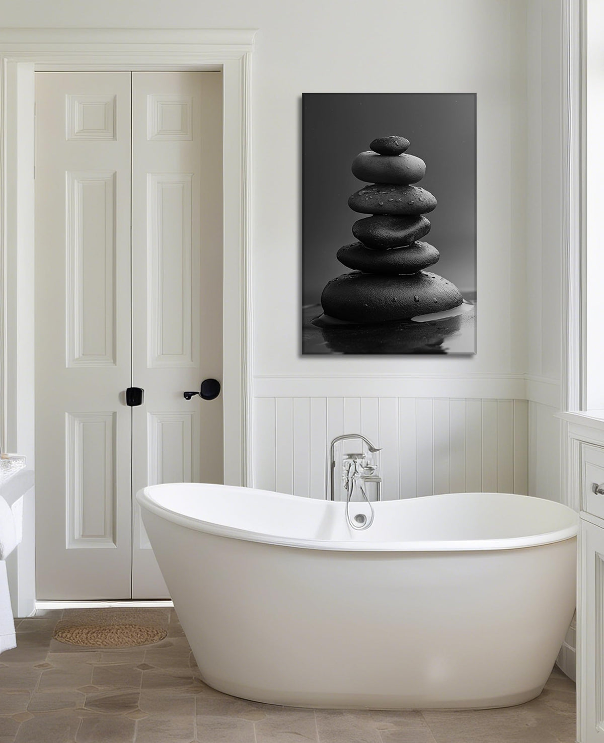 Zen Wall Art Bathroom Decor Black and White Canvas Prints Spa Stones on Water Picture Relax Artwork for Living Room Bedroom Home Office Decor Frmaed (Zen-2 / 36"L x 24"W)