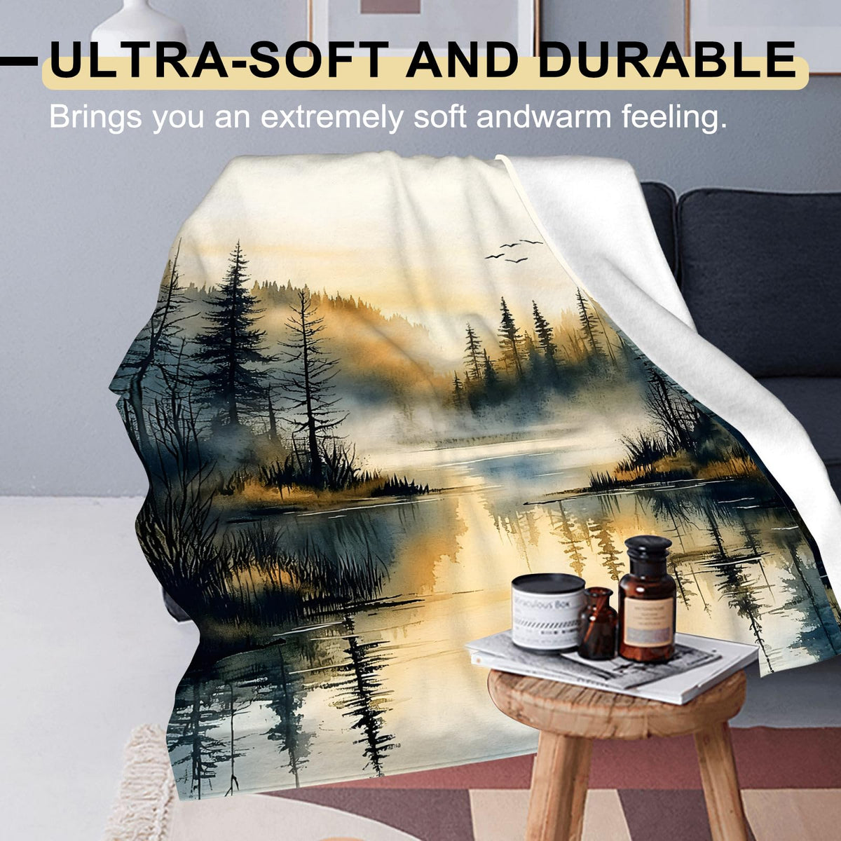Misty Forest Lake Flannel Blanket (Misty Forest Lake / 50x60 inch)
