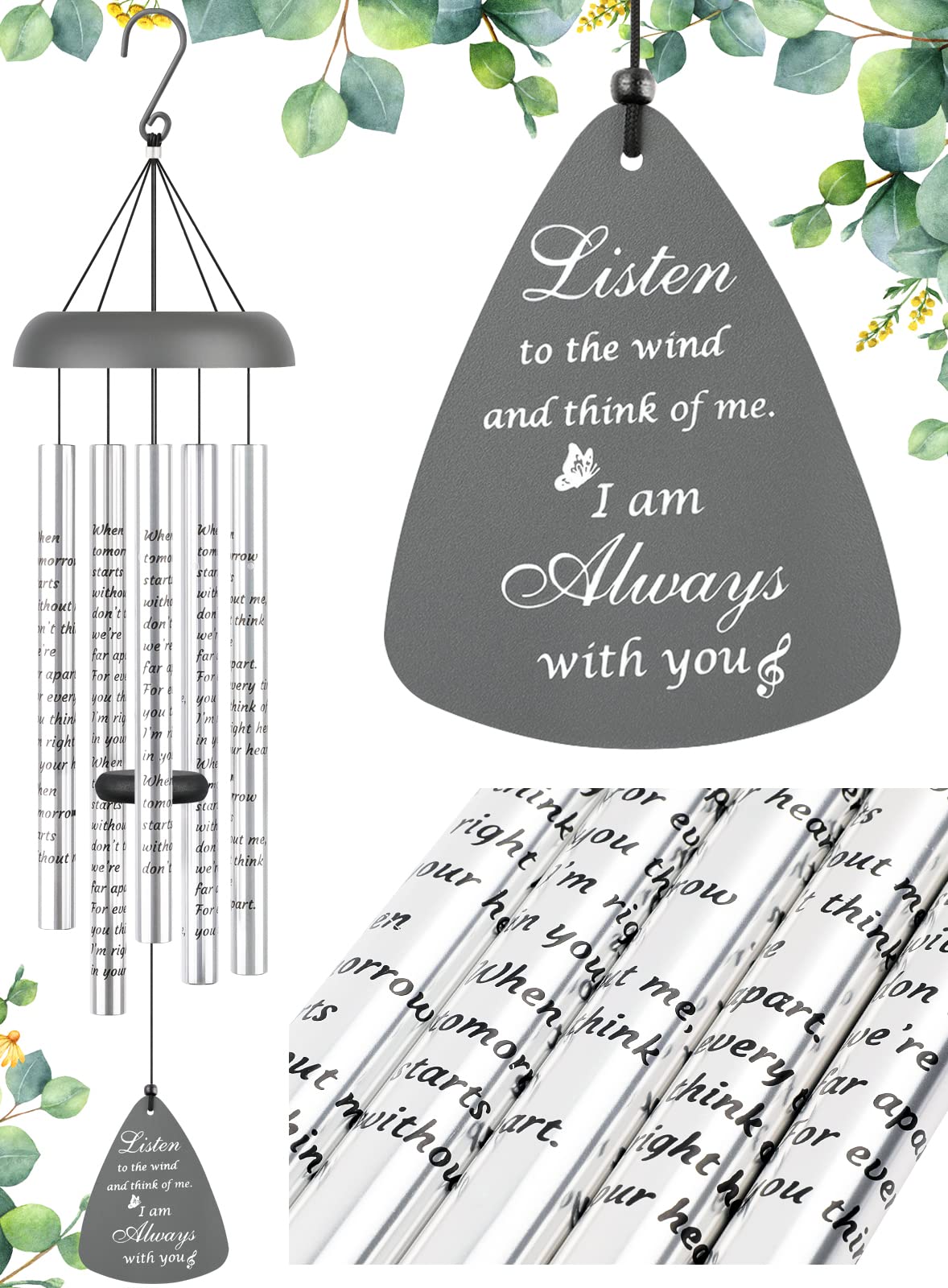 32'' Sympathy Wind Chimes Memorial Gift for Loss of Loved One Gray (32 inches)