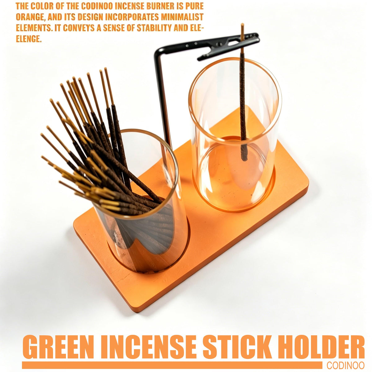2 in 1 Incense Holder for Sticks Incense Burner Holder with Storage (Orange / 2 tall glass)
