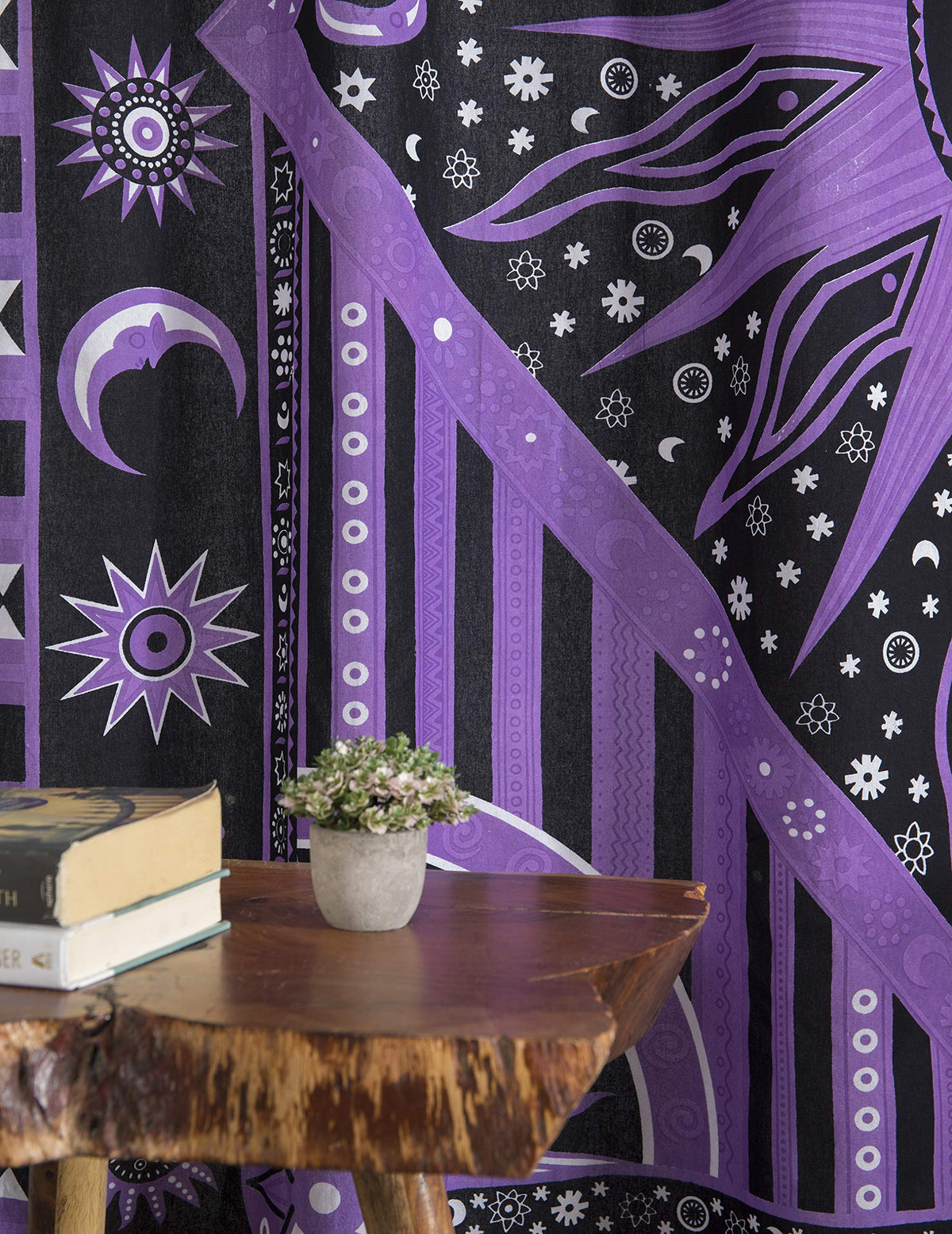 Indian Burning Sun Hippie Mandala Window Curtains (25"W x 74"L (Pack of 2) / Purple)