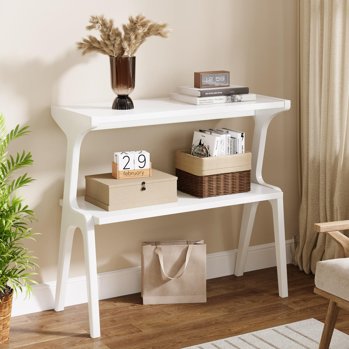 Set of 2 Solid Wood End Table (White)