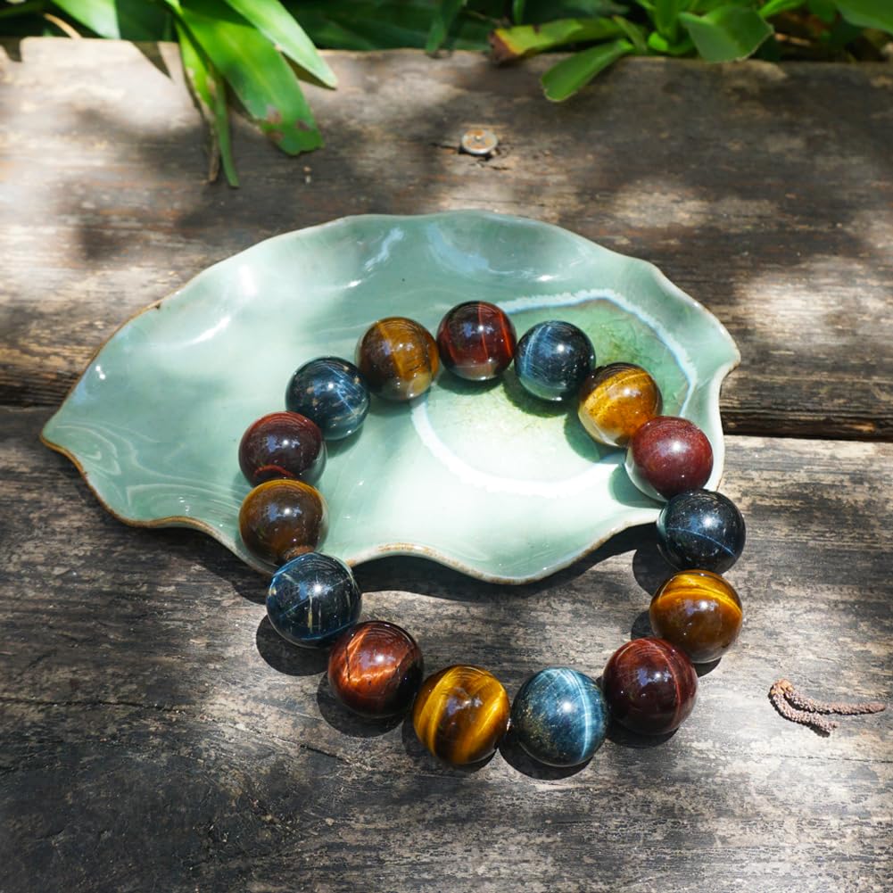 Mixed Tigers Eye Mens Bracelet 16MM (16MM Mixed Tigers Eye Mens Bracelet)