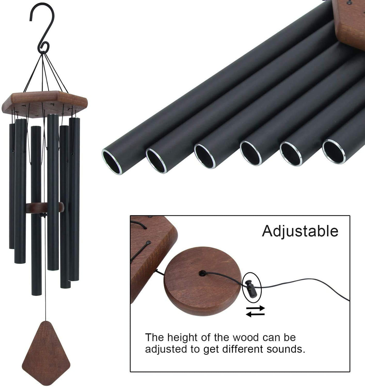 Wind Chimes for Outside 30 inch Black Aluminum Garden Patio Gift Decor Yard (30" / Black)