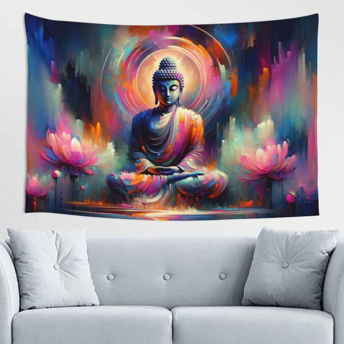 Buddha Statue Tapestry Buddhist Wall Art Indian Zen Tapestrys Sacred Yoga Room Decor Wall Hanging Bohemian Abstract For Bedroom Living Room Home Decor Aesthetic 40"x60" (60"L x 40"W / Buddha)
