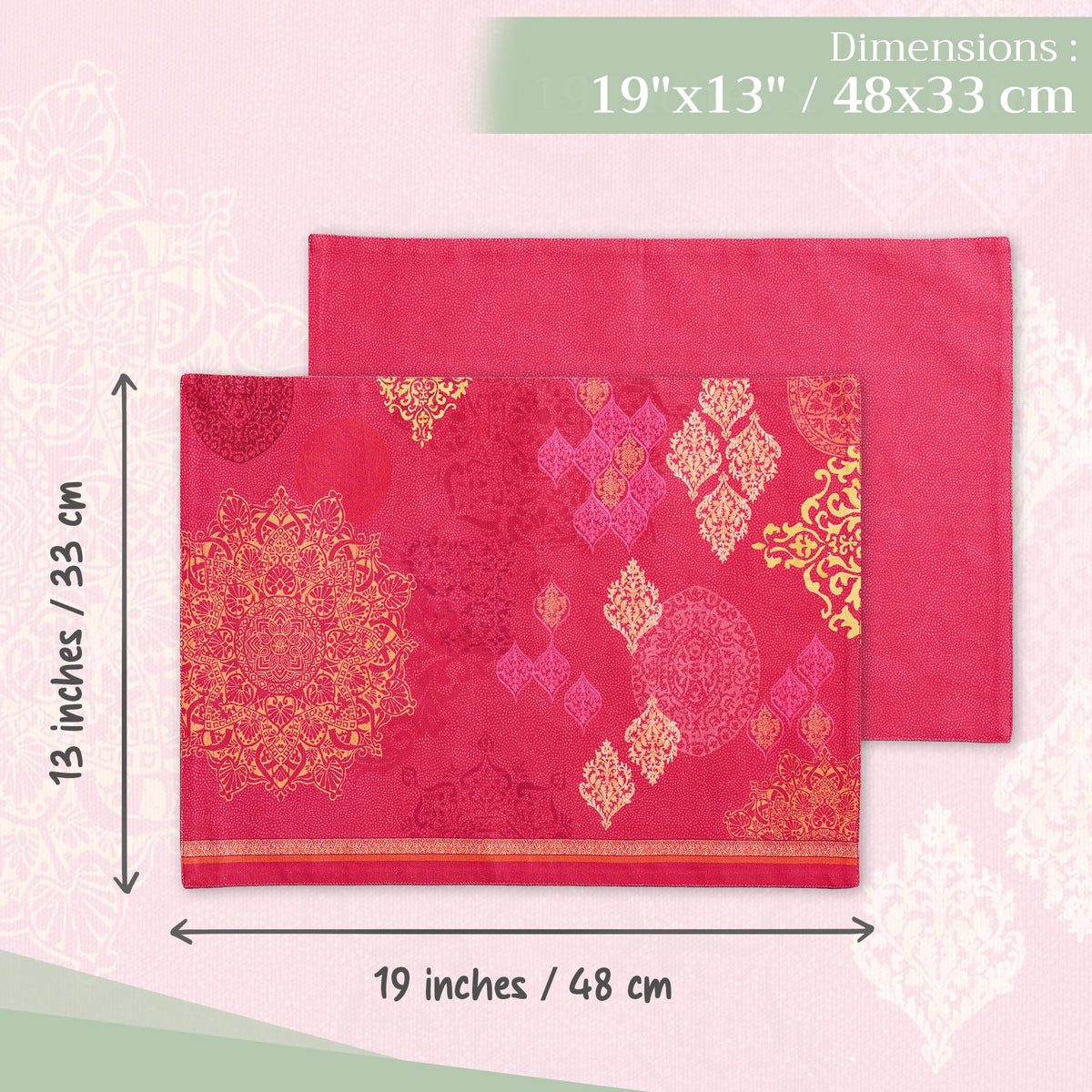 Placemats Set of 4 Reusable 100% Cotton (062 - Versailles / 13" X 19" (Pack of 4))