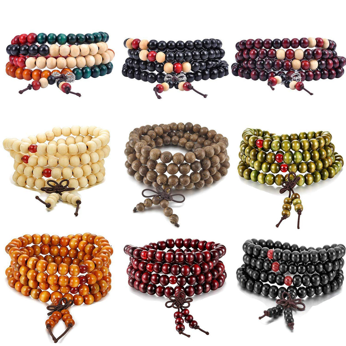 9 Pcs Mens Womens Wood Chain Bracelets (9PCS)