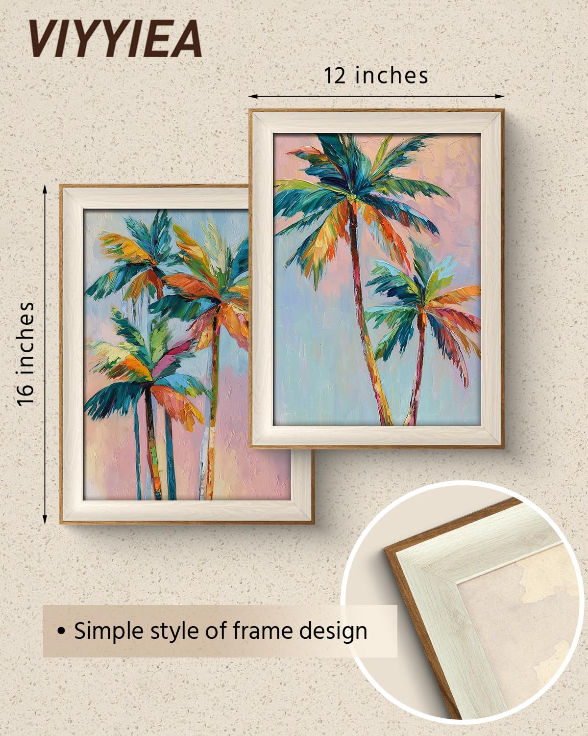 Framed Tropical Palm Summer Landscape Wall Art Set (Coconut Trees / 16"L x 12"W)