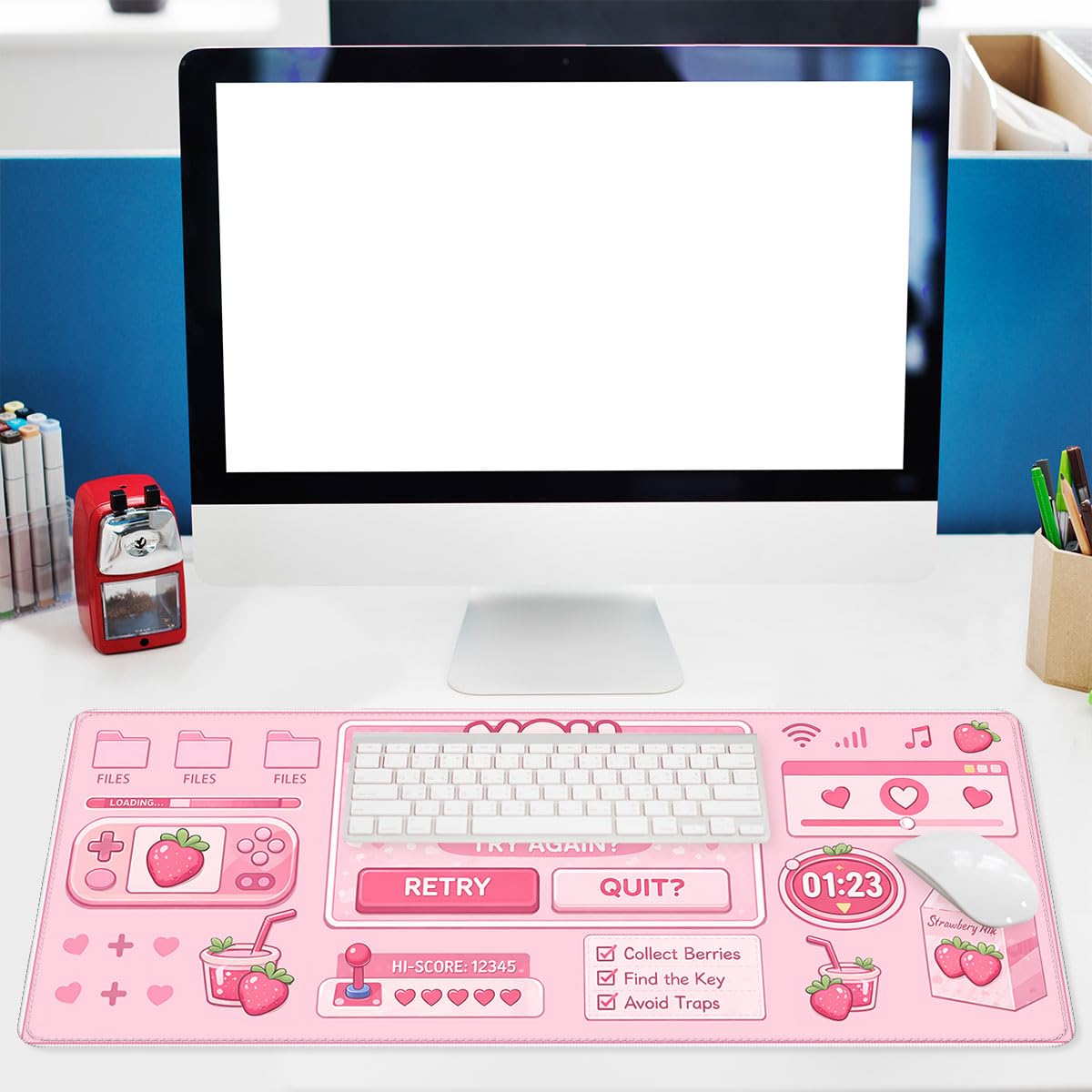Cute Gamer Gaming Mouse Pad Strawberry Pink Kawaii Aesthetic Mousepad Extended Large Laptop Keyboard Non (31.5" x 11.8" / Cute Gamer)