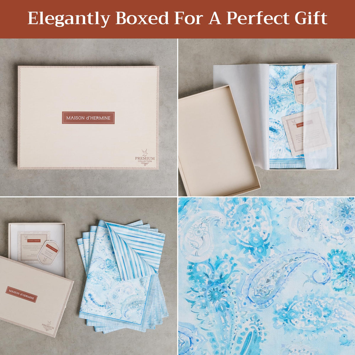 Placemats Set of 4 Reusable 100% Combed Cotton (047 - Paisley Blues / 13" X 19" (Pack of 4))
