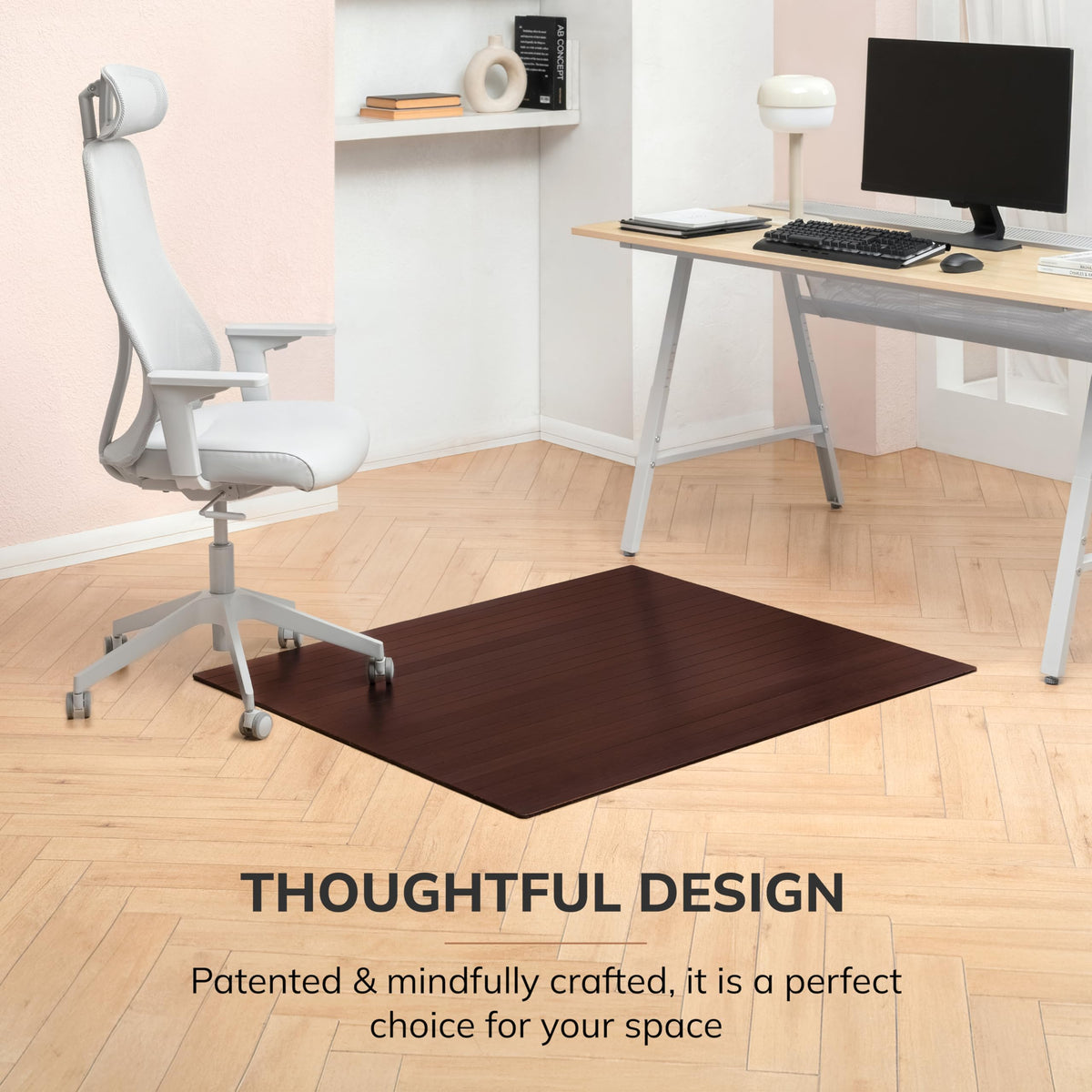 48" x 42" Bamboo Office Chair Mat for Carpet & Hardwood Floor (Dark Cherry / 48" x 42" / Without Lip)