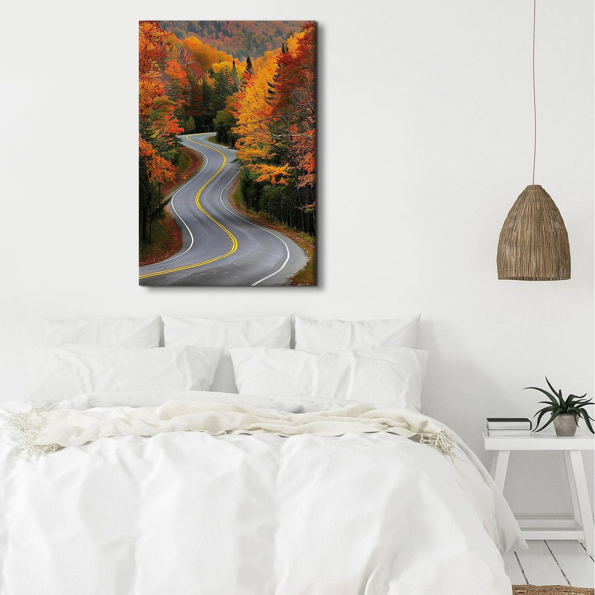 Mountain Wall Art Autumn Forest Picture Living Room Decor National Park Canvas Prints Poster Country Road Landscape Wall Decor Nature Woodland Painting Artwork for Bedroom Home Decorations 32x48" (48"L x 32"W / Fall Road)