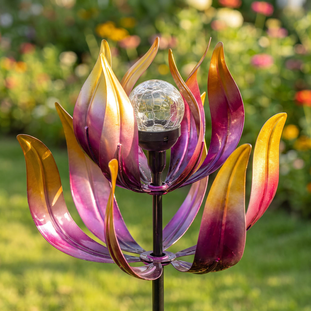 Solar Wind Spinner Outdoor Metal Decor (61" Purple Lotus)
