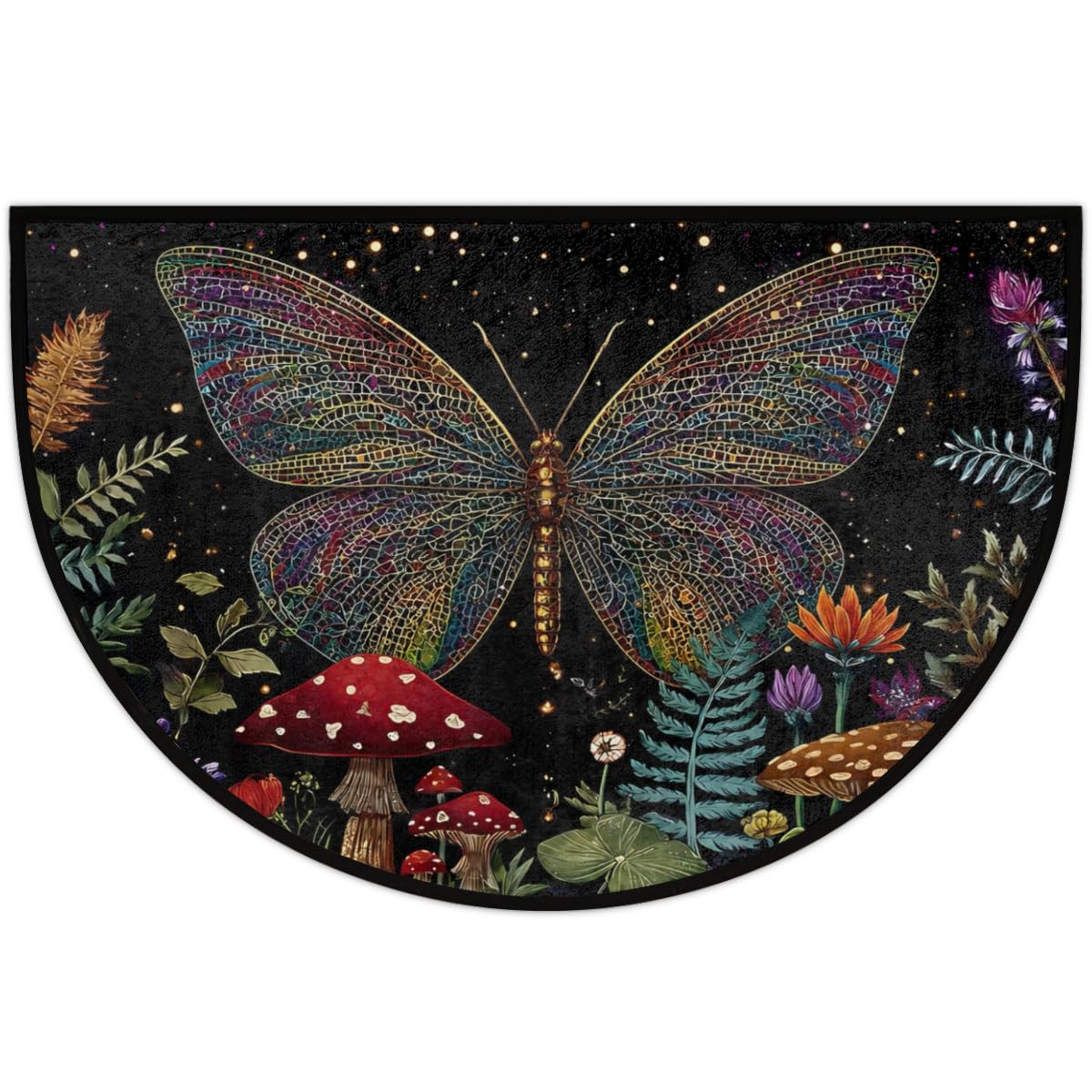Boho Butterfly Mushroom Flower Ferns Half Round Door Mat Indoor Entrance Low Pile Non Slip Absorbent Semi Circle Welcome Mats Doormats 36x24 in Floor Mats for Home Kitchen (Boho Butterfly Mushroom Flower Ferns)