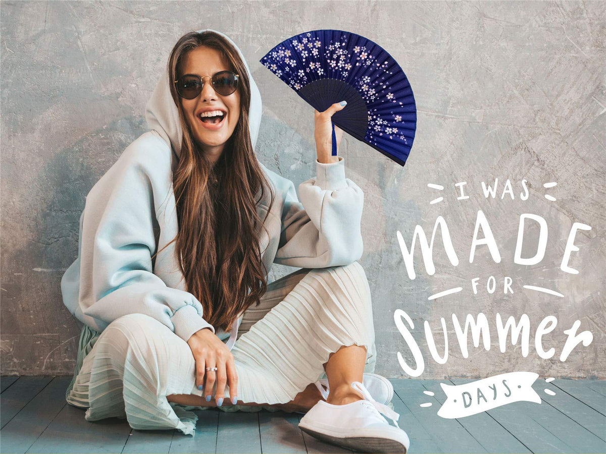 Small Folding Hand Fan (Little Sakura-blue)