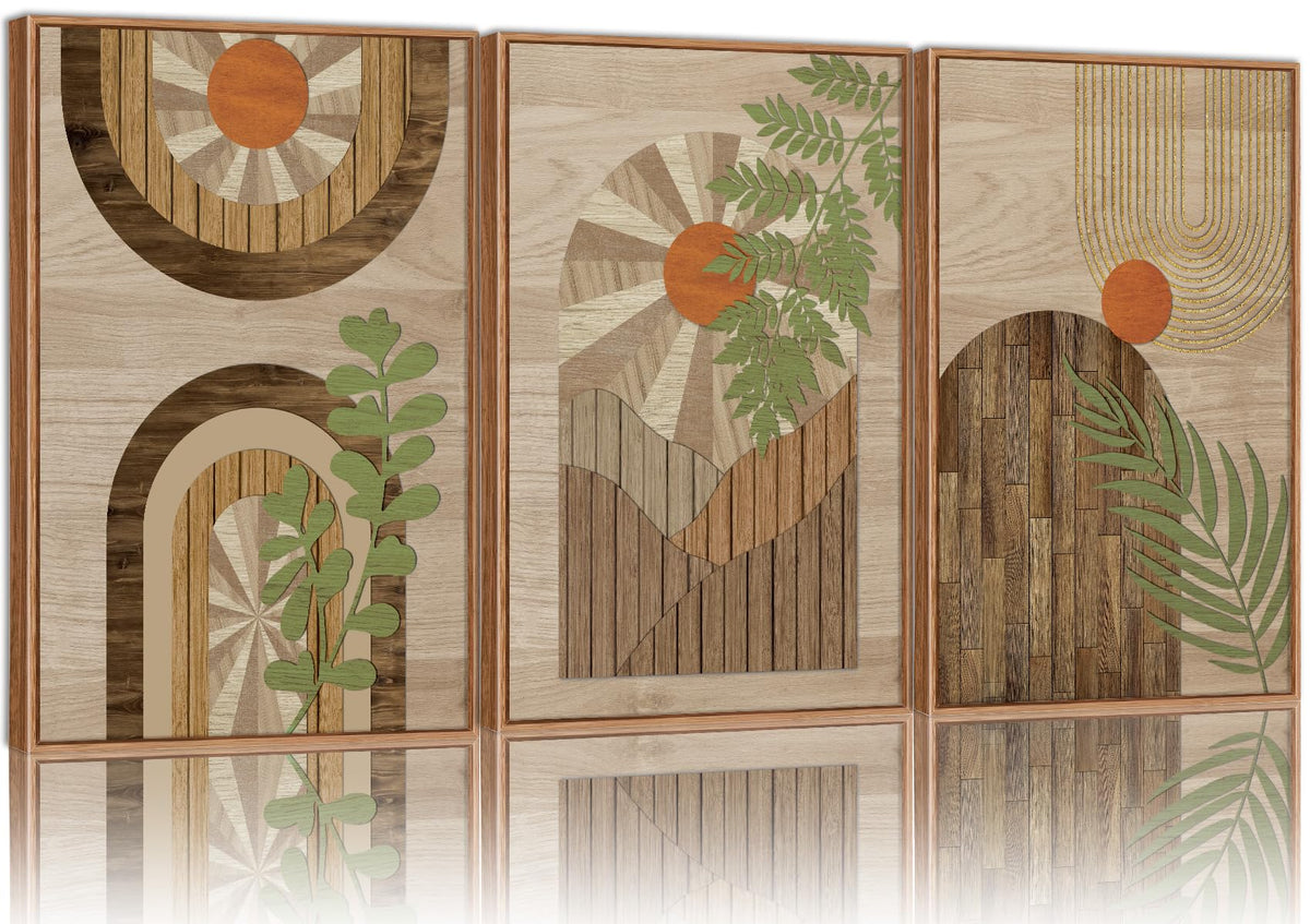 Mid Century Modern Framed Canvas Wall Art Set (Boho Geometric Arch / 16"x24")