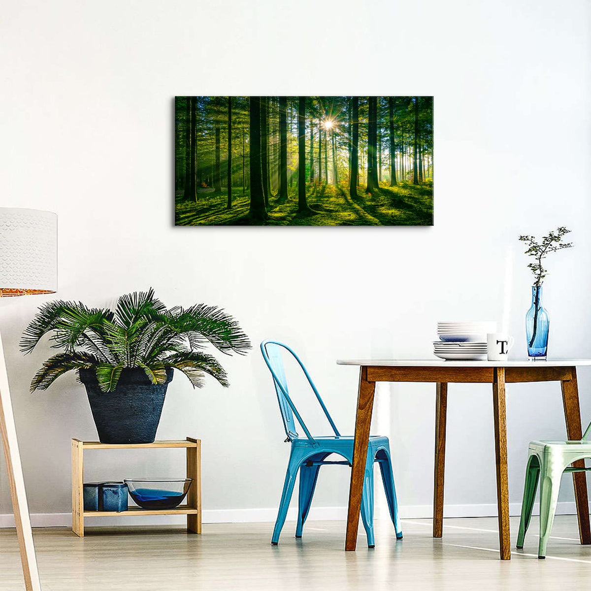 Forest Canvas Wall Art Green Mountain Wall Decor Tree Forest Landscape Prints Pictures Nature Woodland Sunrise Scenery Posters Paintings Modern Artwork for Living Room Bedroom Home Decorations 24x48” (48"L x 24"W / Green Forest)