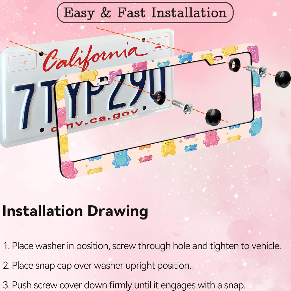Colorful Gummy Bears License Plate Frame for Women 1Pc Car Tag (for animal- bear / 1 pack)