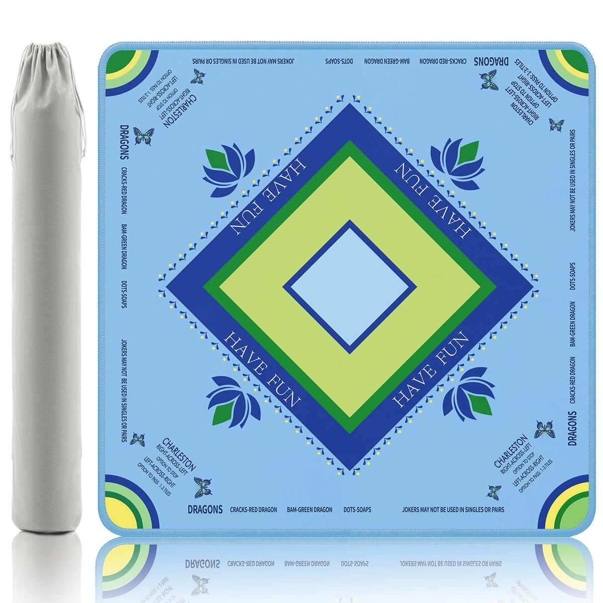 Ocean Blue Mahjong Mat with Lotus & Butterfly Artwork (Marine Blue)