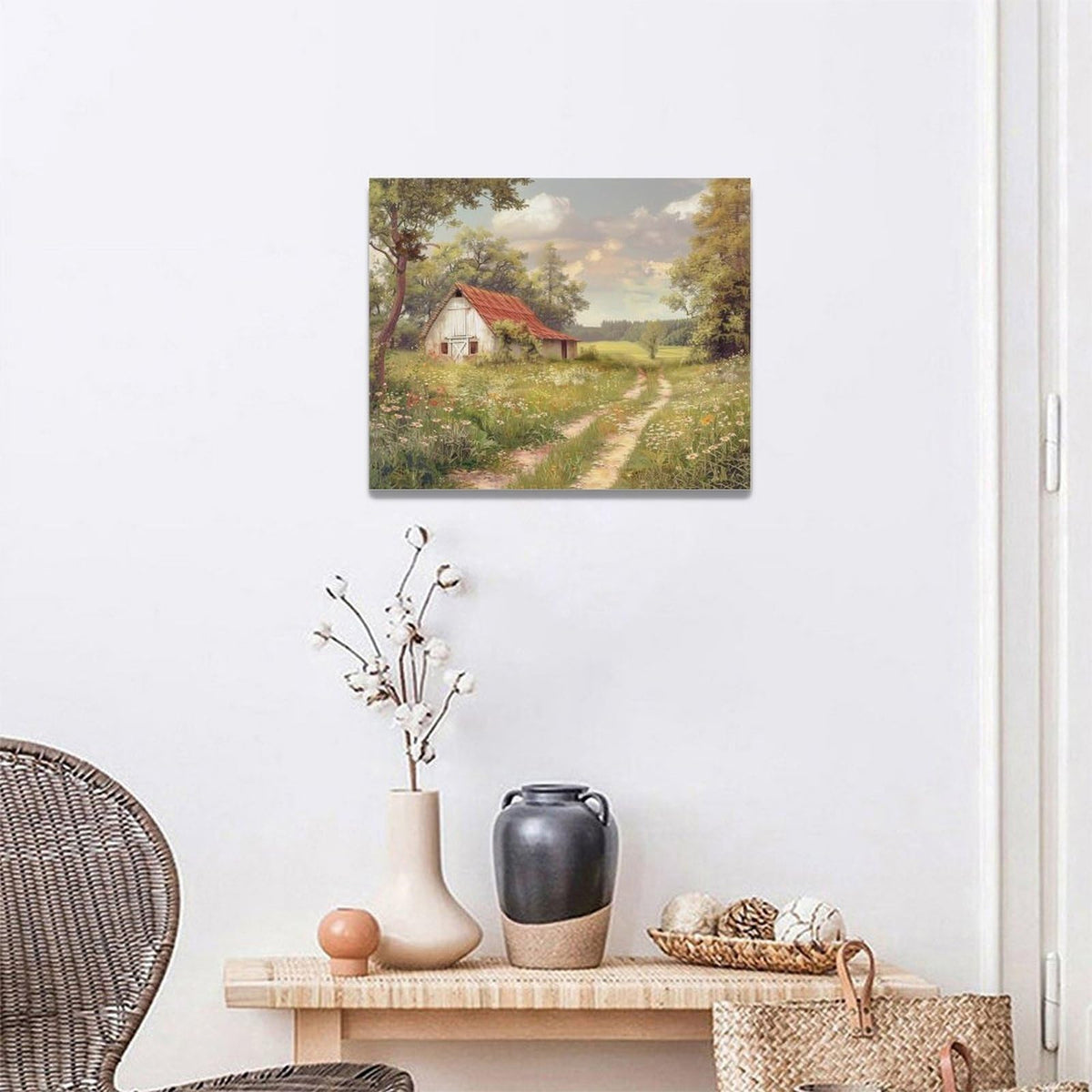 Vintage Wall Art Country Barn Landscape Pictures Wall Decor Rustic Farmhouse Nature Canvas Painting Home Modern Artwork Decorations Framed for Living Room Bedroom Bathroom Office 20 x 16 inch (20"L x 16"W / Country)