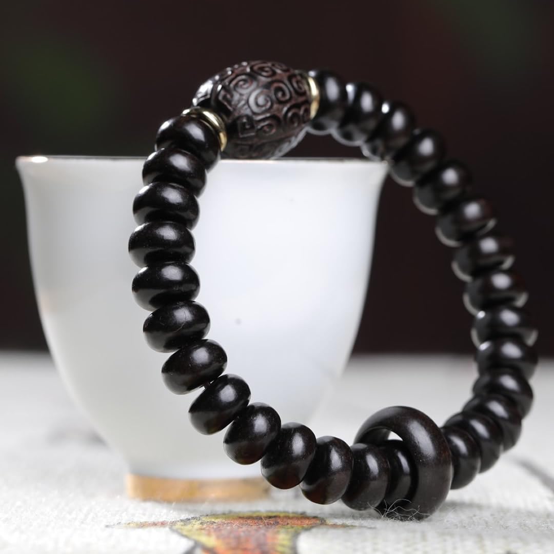 Unisex Ebony Buddhist Prayer Bead Necklace Bracelet Tibetan Mala 108 Black Wood Beads (6mmx10mmx28Abacus Beads)