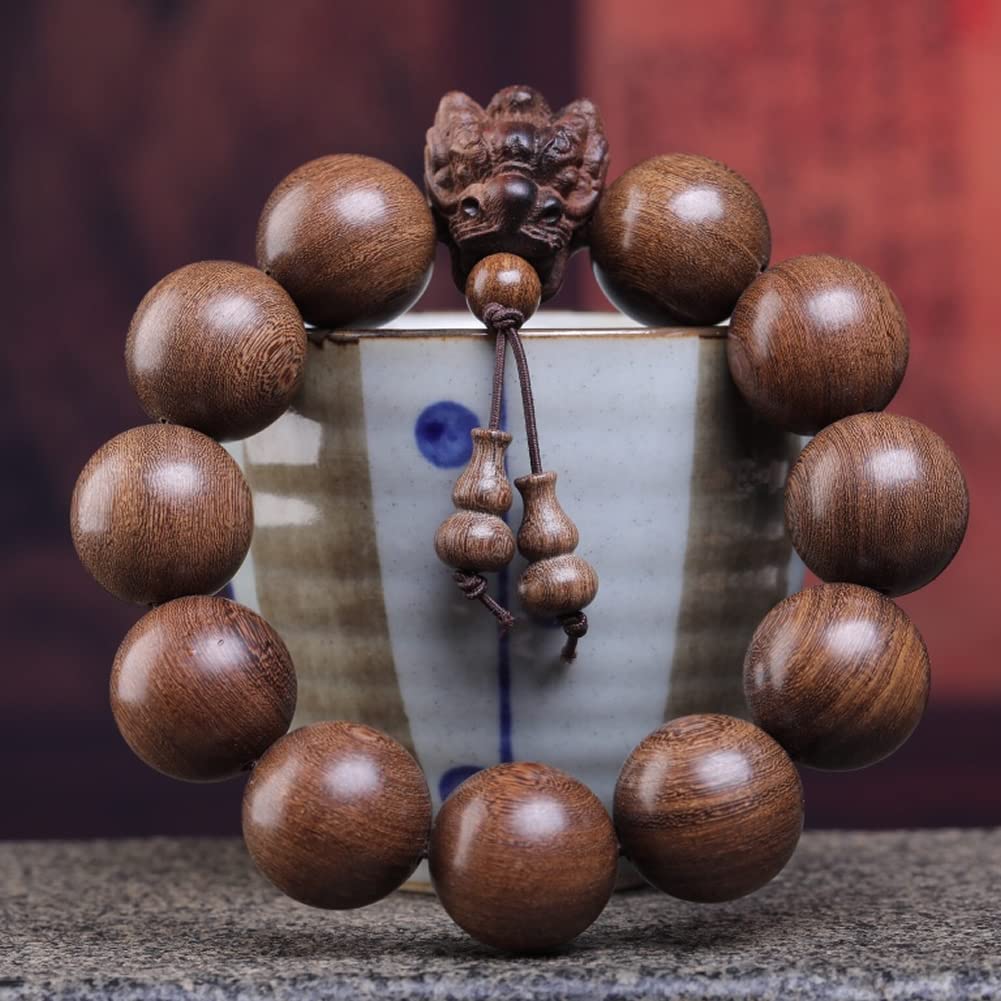 Unisex Natural Silkwood Tibetan Buddhism Meditation Prayer Bead Necklace Japa Mala Beads Bracelets (20mm 12 Beads Long's Heads)
