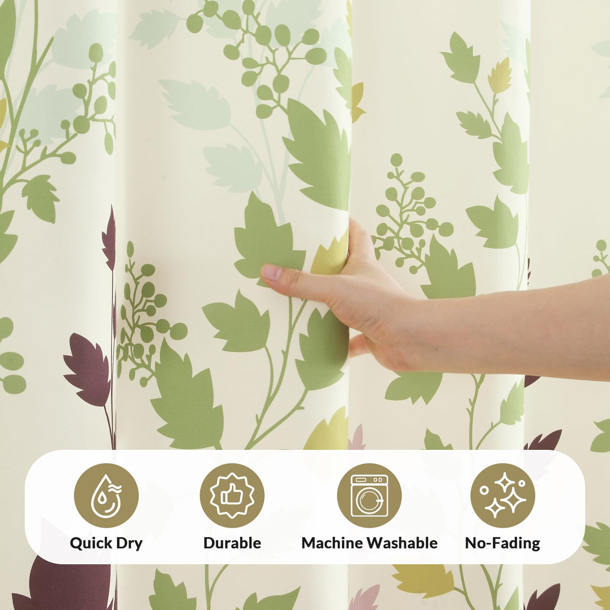 Earthy Beige Botanical Floral Leaf Fabric Shower Curtain (Tulip Tree / 72"W x 90"L (Pack of 1))