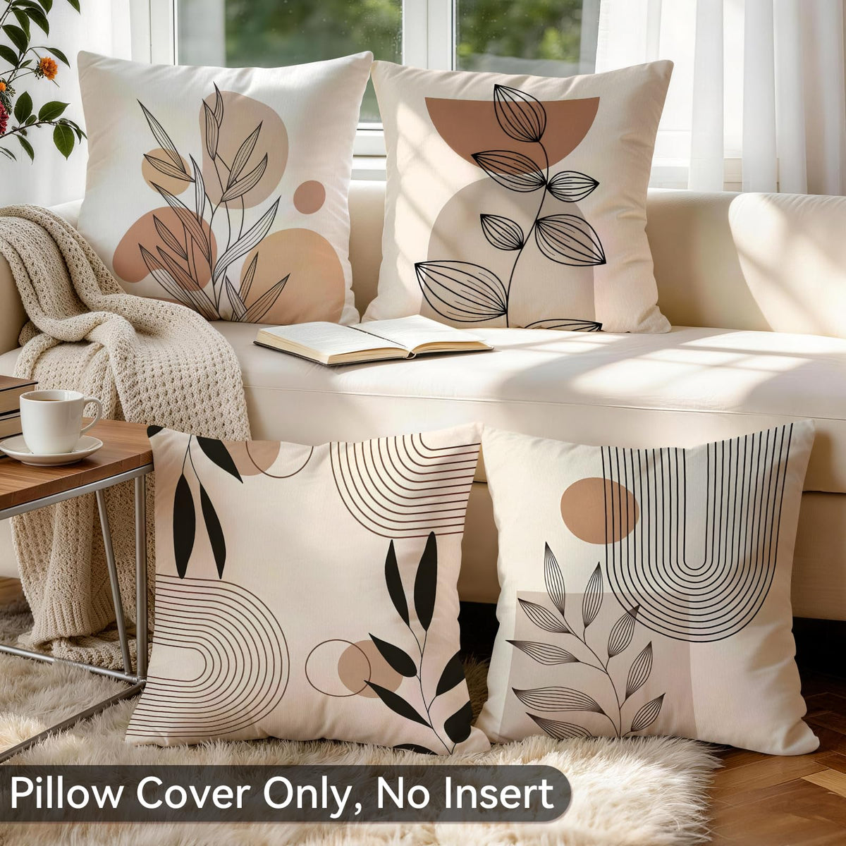 Beige Boho Abstract Geometric Pillow Covers Set of 4 (Bohemian Geometry 42 / 18" x 18" (Pack of 4))