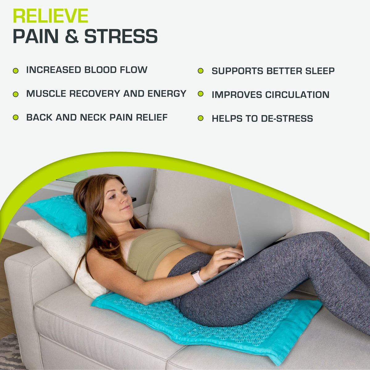 Fit Ki Acupressure Mat and Pillow Set with 100% Natural Linen for Back (Bahama Blue)
