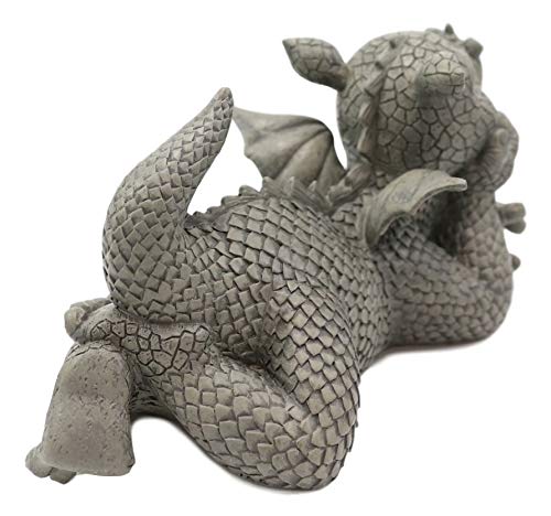 Ebros Wishful Thinking Baby Dragon On The Ground Statue 12" Long Fairy Garden Faux Stone Resin Finish Figurine (Wishful Thinking on the Ground)