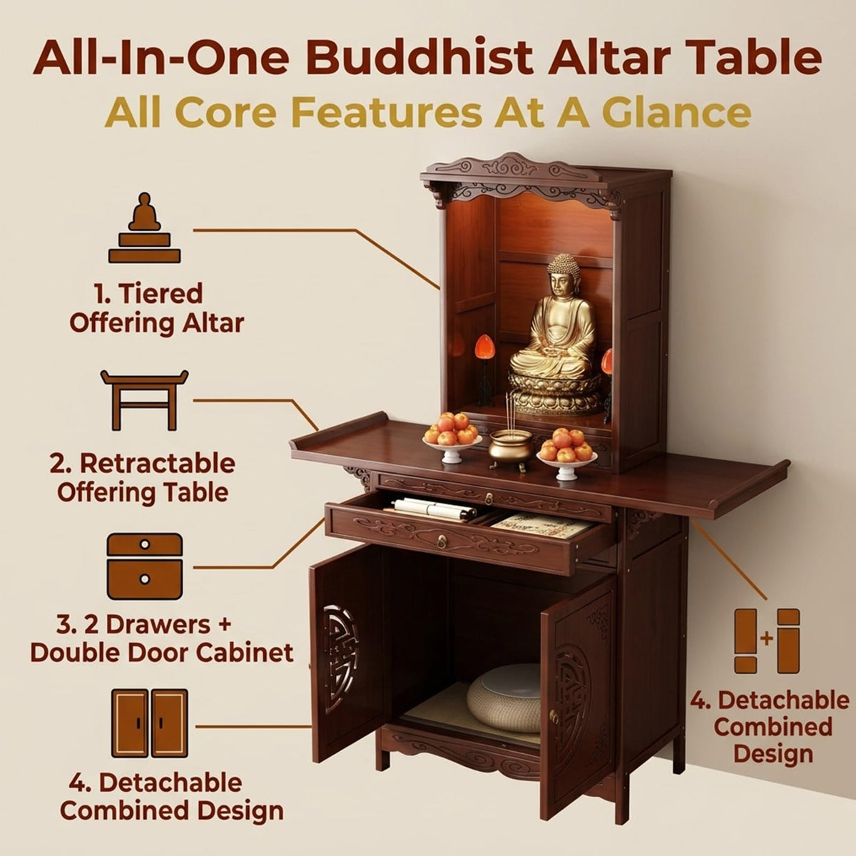 Buddhist Altar Table with Storage Cabinet (140cm/55.1in)