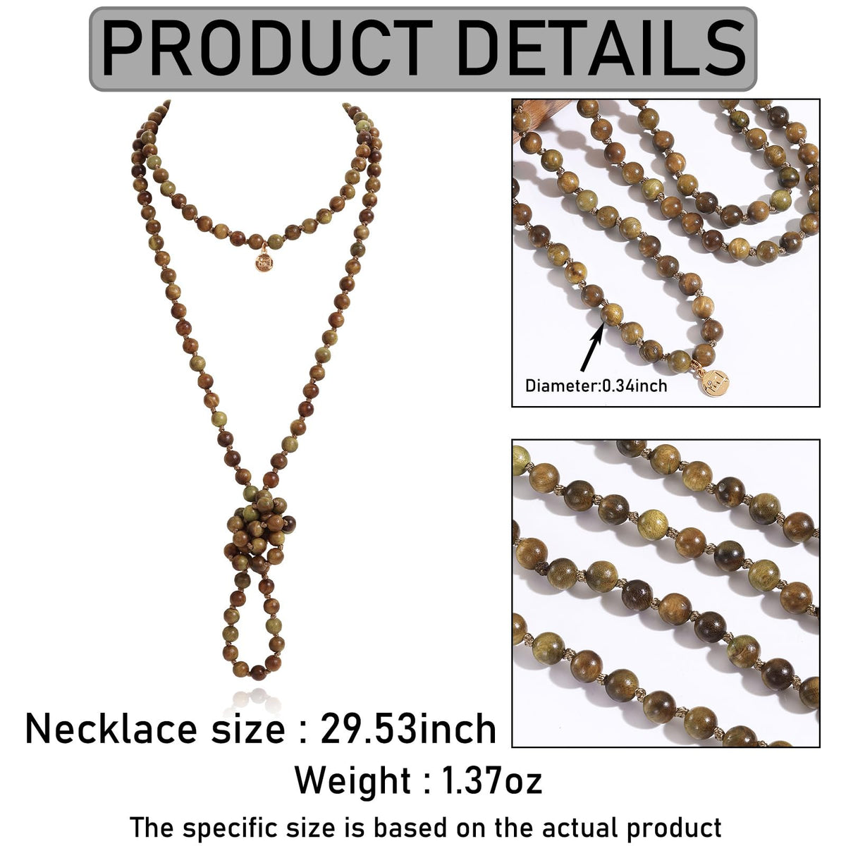 Fashion Natural Round Wood Beads 60'' Long Strand Art Deco Necklace for Women (Green LT)