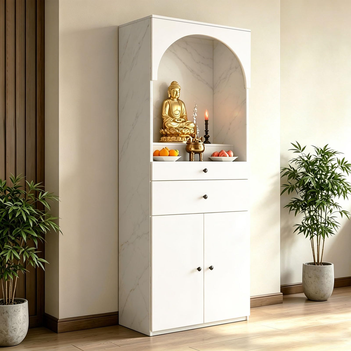 Altar Table Solid Wood (White+white Marble Vein / 23.6×15.7×65.4in)