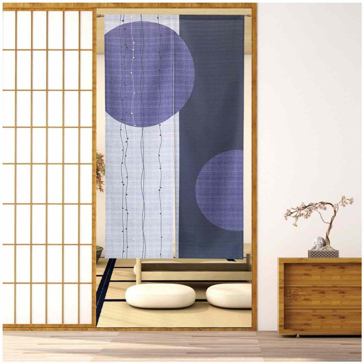 Noren Japanese Doorway Curtain Tapestry Decorations Room Divider Privacy Anime Curtains Zen Style Doorway Curtain Panel Traditional Chinese (Purple Enso Circle / 33.5"W x 67"L (Pack of 1))