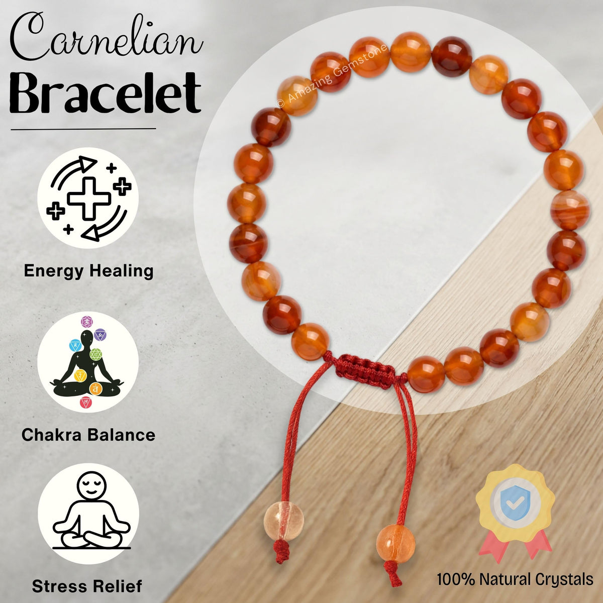 Carnelian Bracelet for Women Men's Gifts (Carnelian)