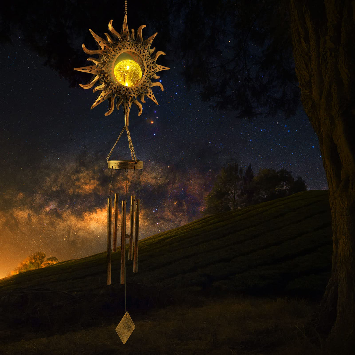 Sun Wind Chimes Solar Retro Windchimes Sympathy Gift (Sun)