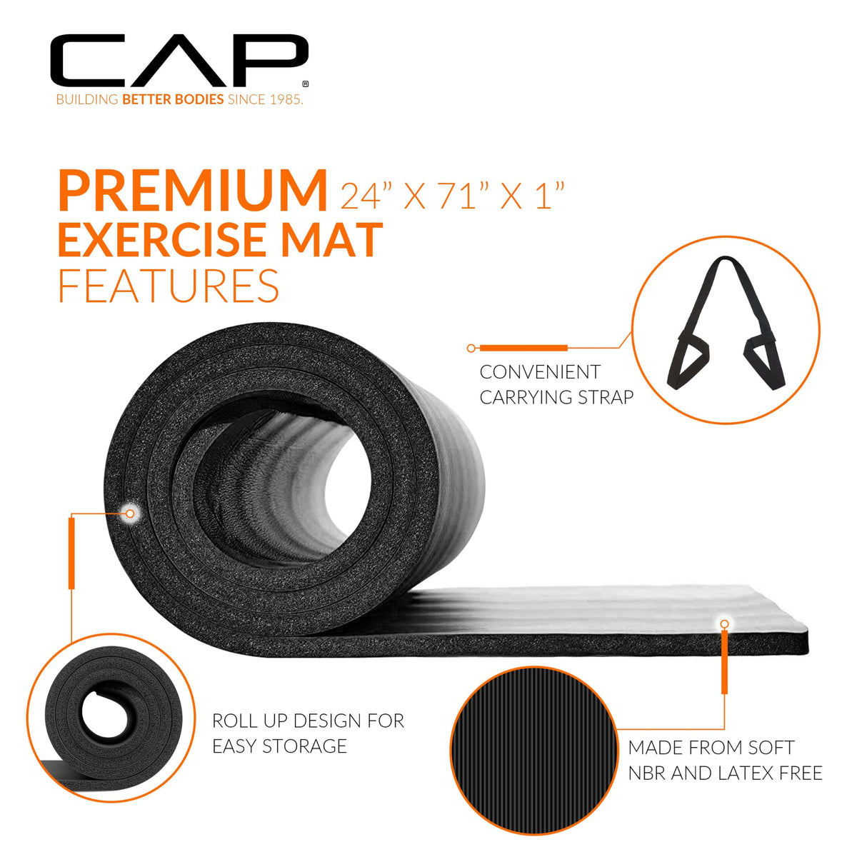1" Extra Thick Yoga Mat (Black)