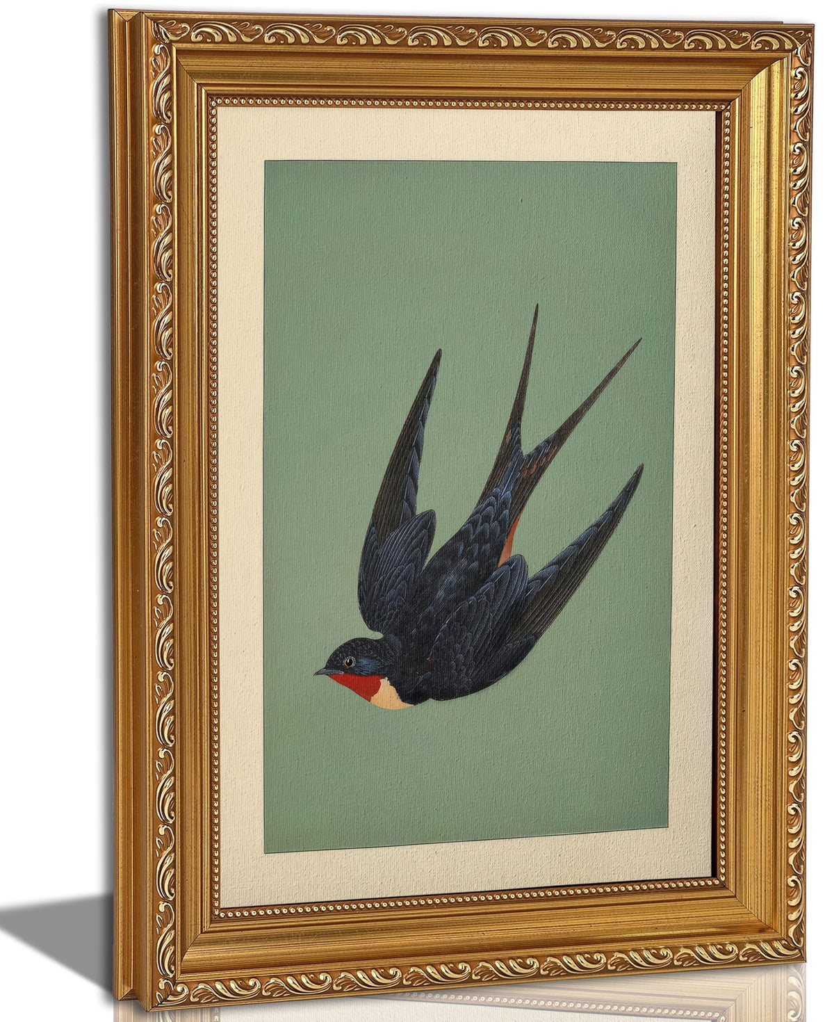 Vintage Gold Framed Swallow Wall Art (Retro Swallow Framed / 9"L x 11"W)