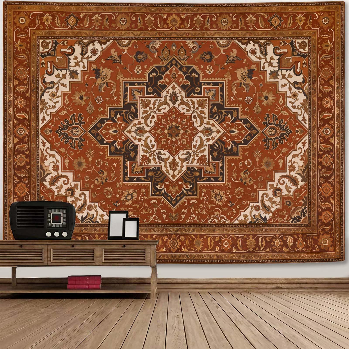 Vintage Floral Tapestry Wall Hanging Hippie Indian Bohemian Mandala Tapestry Aesthetic Retro Carpet Brown Small Tapestries for Mural Bedroom Living Room Dorm Decor 60 x 44 Inch (Eight Angles / 60"L x 44"W)
