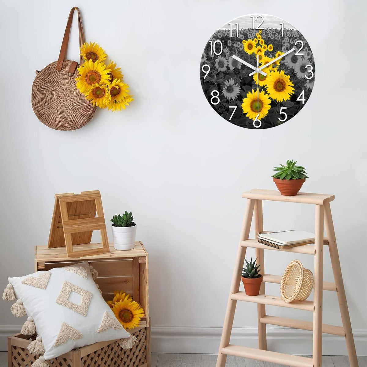 Sunflower Kitchen Wall Clock 12 Inch Silent Non Ticking (Yellow1 / 12 Inch)