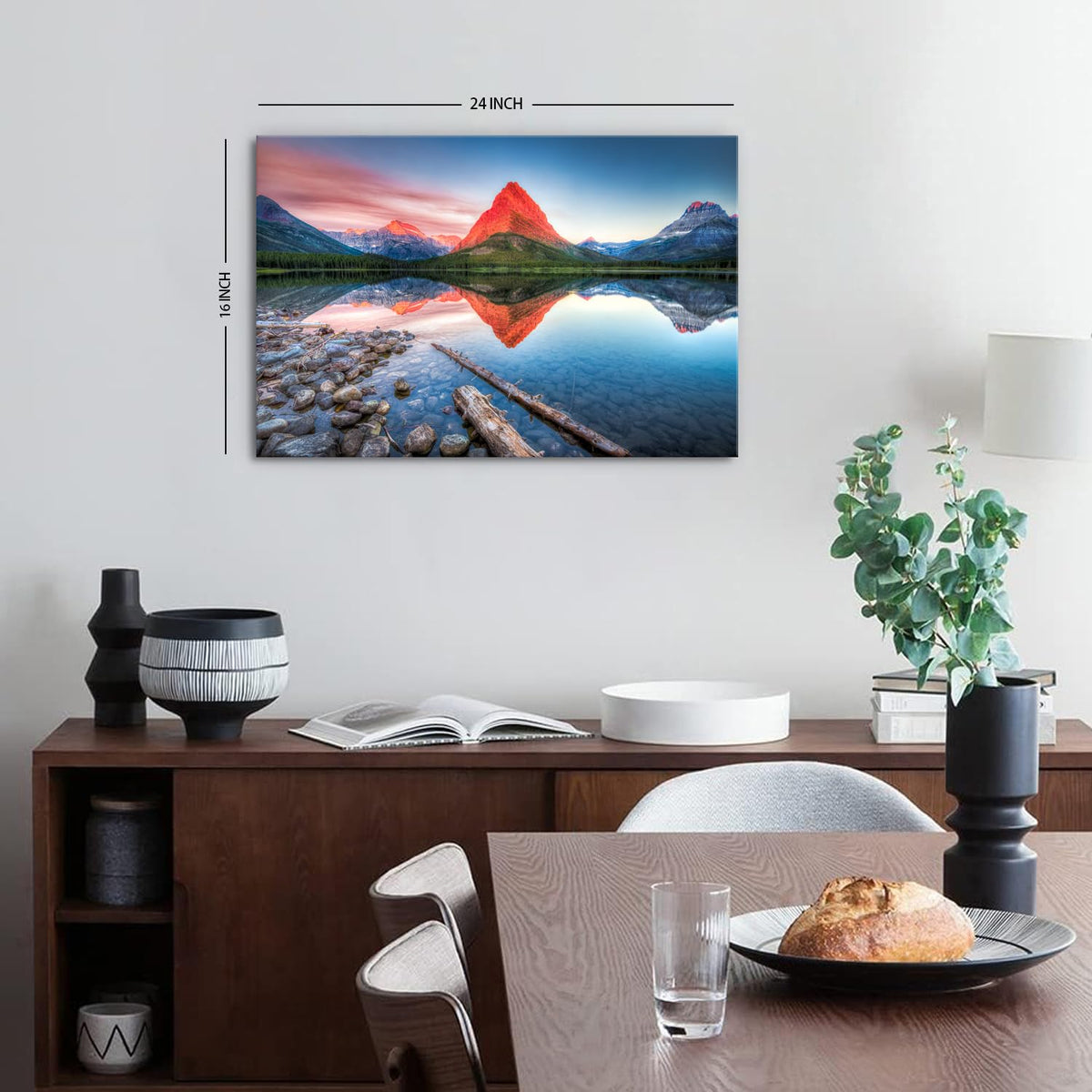 Glacier Mountain Wall Art Sunset Lake Reflection Landscape Canvas Wall Decor National Park Scenery Posters Prints Painting Modern Nature Photo Artwork for Living Room Bedroom Home Decorations 16x24 (24"L x 16"W / GlacierMountain)