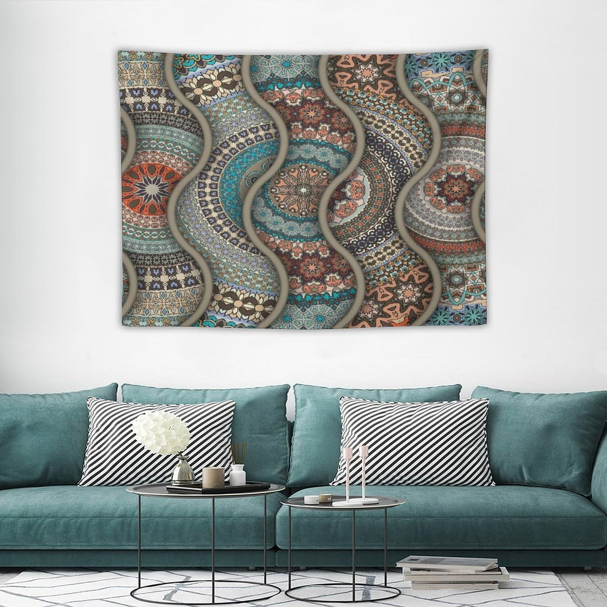 Colorful Bohemian Tapestry Wall Hanging Vintage Floral Mandala Flower Aztec Boho Tapestries Home Decor for Living Room Bedroom Apartment Farmhouse Dorm 30"x40" (30"L x 40"W / Mandala-21)