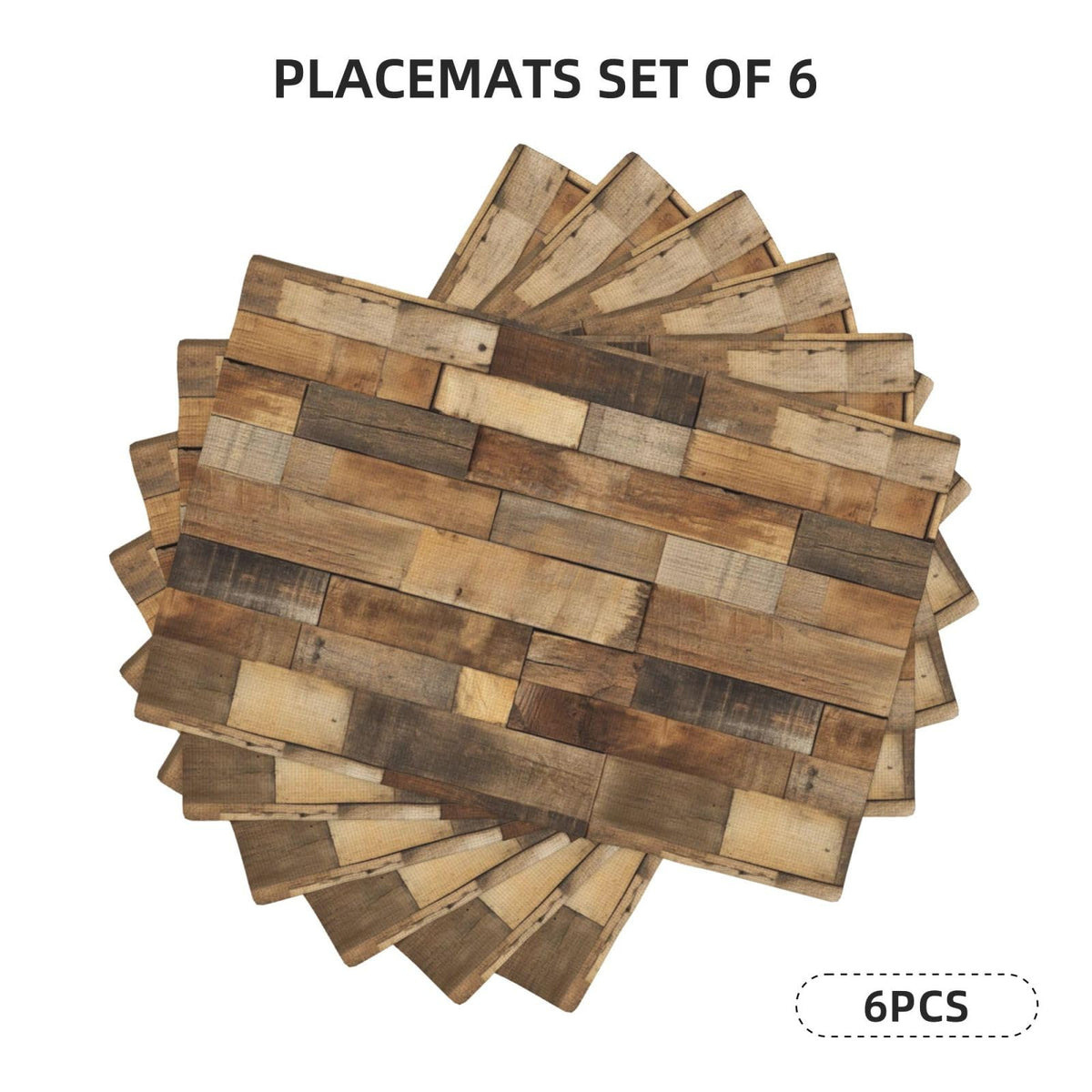 Brown Wood Placemats Set of 6 Linen Washable 12x18 Inch (Brown Beige / 6PCS)