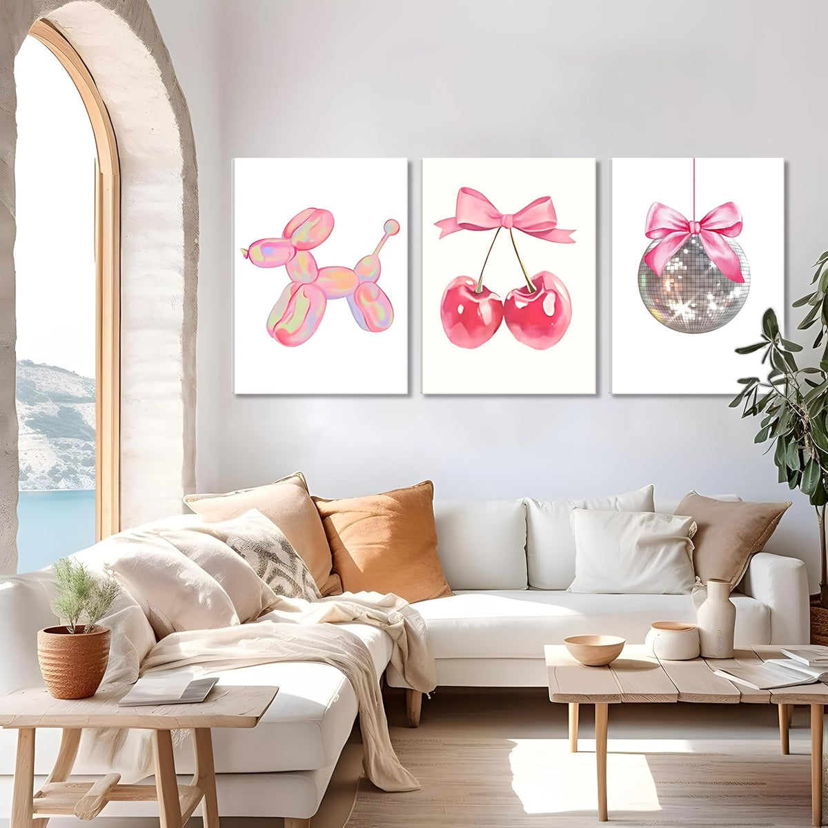Trendy Pink Bows Canvas Wall Art Set of 3 (Balloon dog canvas / 24L"x16W")